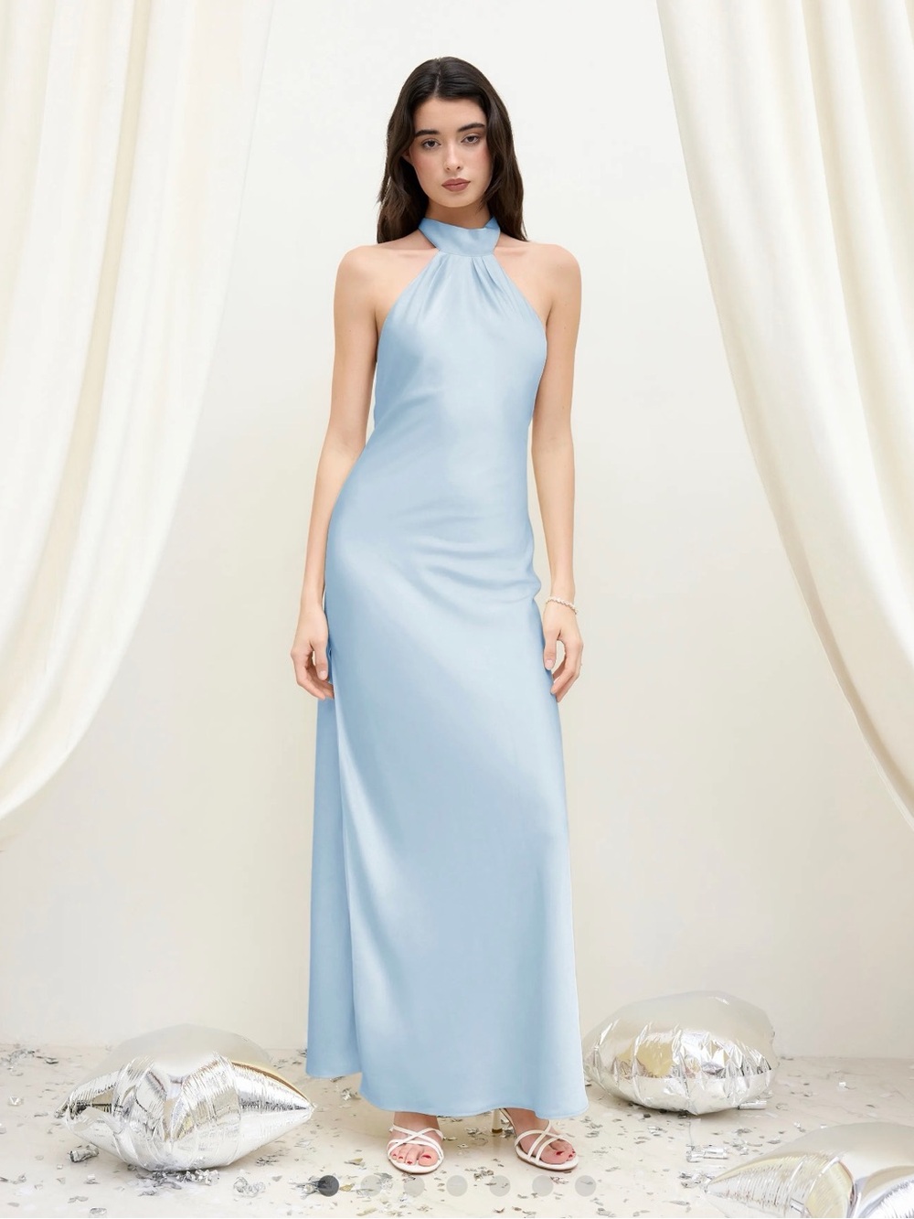CIDER Light Blue Backless Halter Neck Split Maxi Dress XS NWT